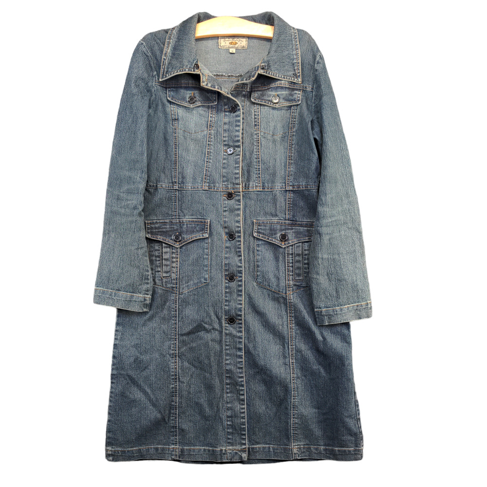 Picasso Style Jean Women's Button-Up Denim Shirt Dress Blue Medium Long Sleeve